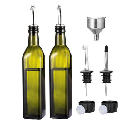 ガラスダークグリーンキッチンオイルボトル ステンレス鋼のスプートフニール 500ml 2pcs