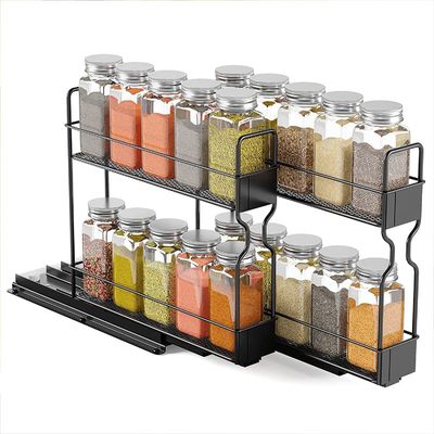カスタマイズされたロゴ キッチンスパイスボトル 瓶 2 層 スライド 家庭用キャビネットのためのストレージラック