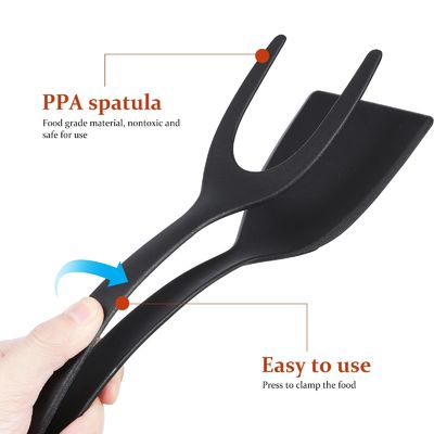 2 in 1 スパチュラ トング 調理用道具 黒い卵 フリップ トング パンケーキ 魚 フランス トースト