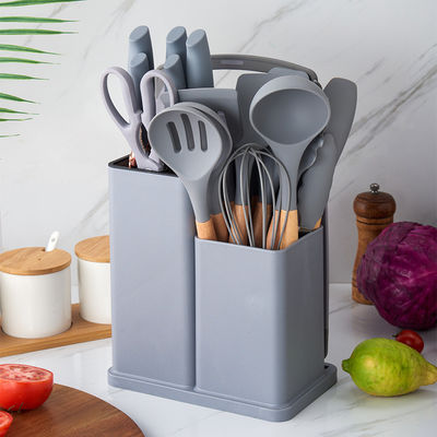 19個 木製 ハンドル シリコン キッチン用具 セット 炊飯器 ストック レストラン