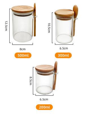 食品 丸いガラス 蓋とスプーン付き バンブー缶 キャンディー 香辛料 コーヒー 豆 ナッツ クッキー