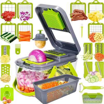 22pcs 野菜切断機 排水バスケットハンドルと持続可能なマンドリンカット機