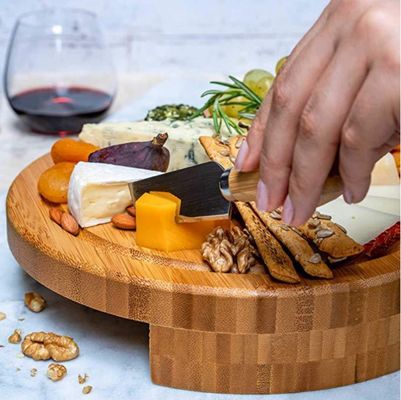ナイフ付きの小さな竹の肉 チョークチーズボード オーダーメイドロゴ 丸いピザスタンド