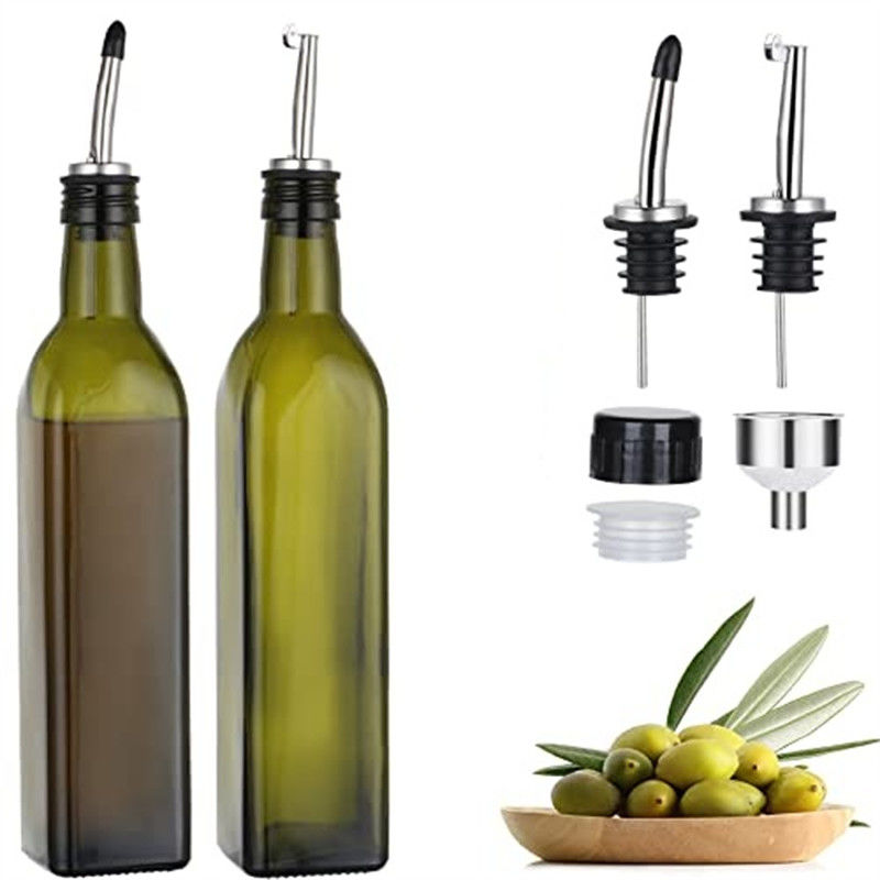 ガラスダークグリーンキッチンオイルボトル ステンレス鋼のスプートフニール 500ml 2pcs