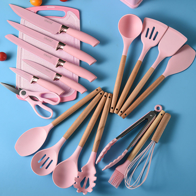 19個 木製 ハンドル シリコン キッチン用具 セット 炊飯器 ストック レストラン
